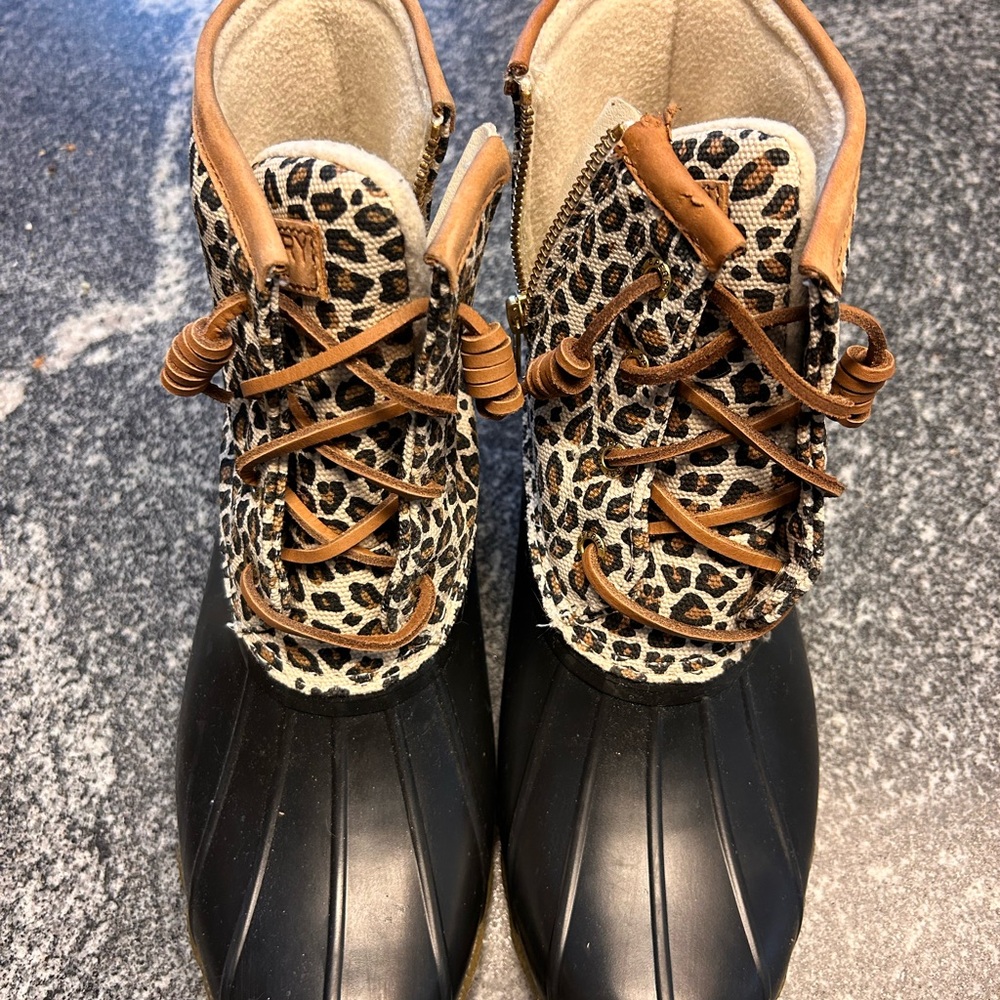 Leopard Print Women's Boots with Black and Tan Accents